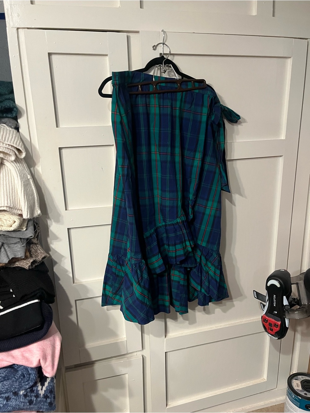 J. Crew Factory.  Blue-Green Plaid Ruffle Hem Skirt